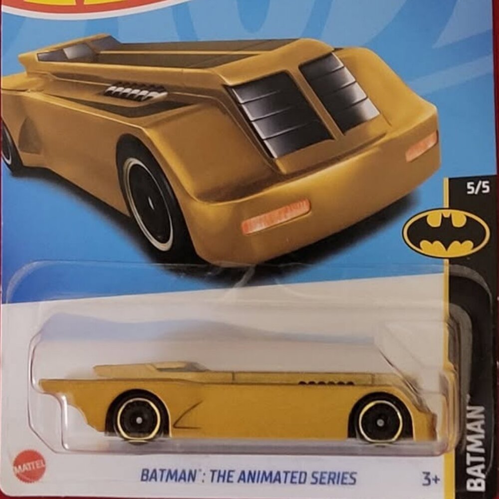 2021 HOT WHEELS, THE ANIMATED SERIES BATMOBILE, RARE GOLD COLOUR, MINT!!!